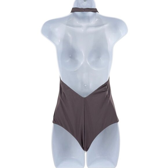 Posh Pua Gray Halter One‎ Piece Embroidered Bikini - Picture 2 of 5